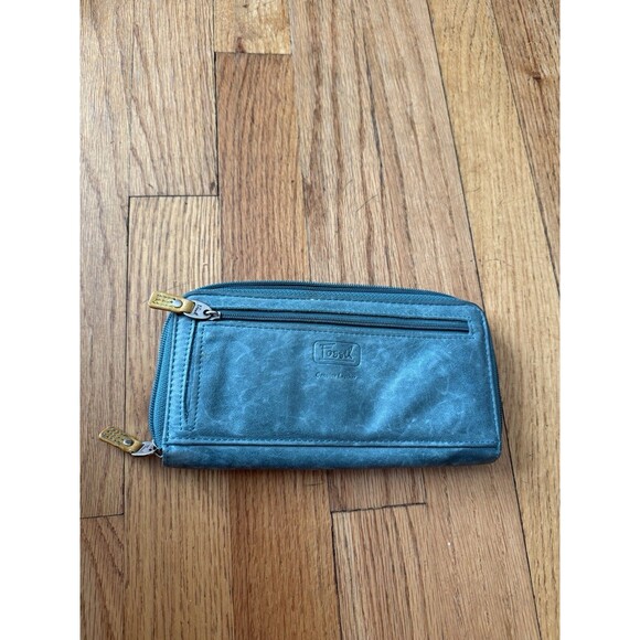 Fossil turquoise Leather Bird Appliqué Zip-Around Wallet Embroidered Boho Festiv - Picture 7 of 7